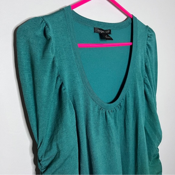 August Silk Green Ruched Long Sleeve Tee Silk Blend Soft and Comfy Size M - Picture 2 of 6